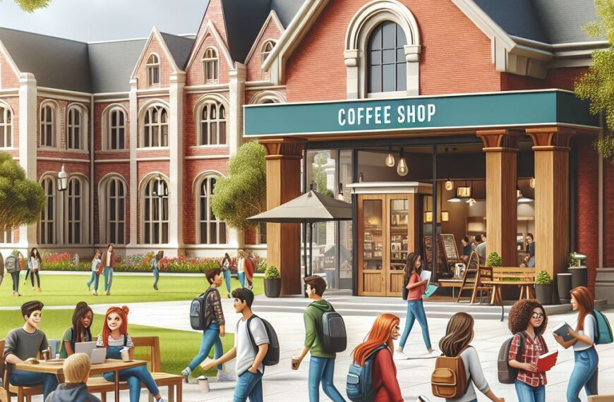 The picture is an AI-generated rendering of a college campus.